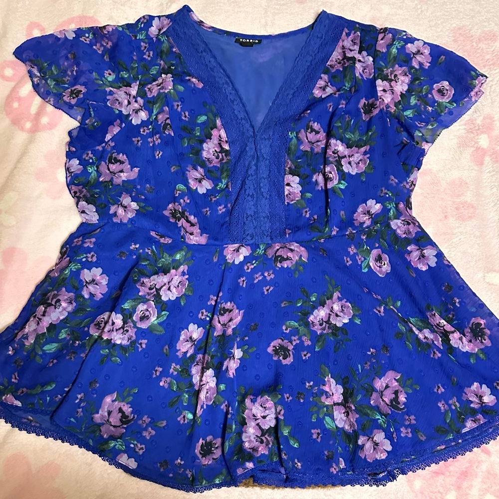 Torrid Blue and Purple Floral Blouse